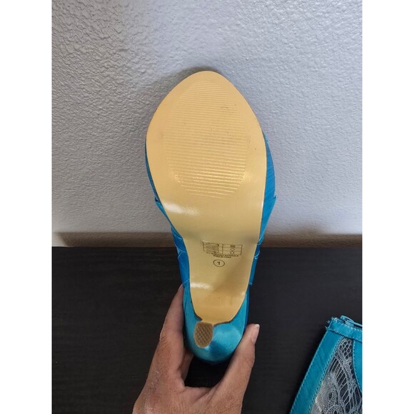 Tony Bowls blue satin high heel open toe pumps women's size 7 - Picture 12 of 12